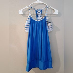 Lululemon Blue Striped Athletic Racerback Tank Top Built-in Bra NO PADS S?